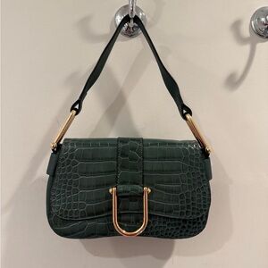 Vince Camuto Forest Green Croc Shoulder Bag with Gold Accents